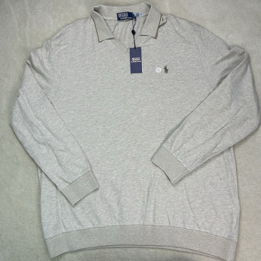 Polo Ralph Lauren Shirt Mens XXL Johnny Collar Polo Sweater Dune Tan Open Collar